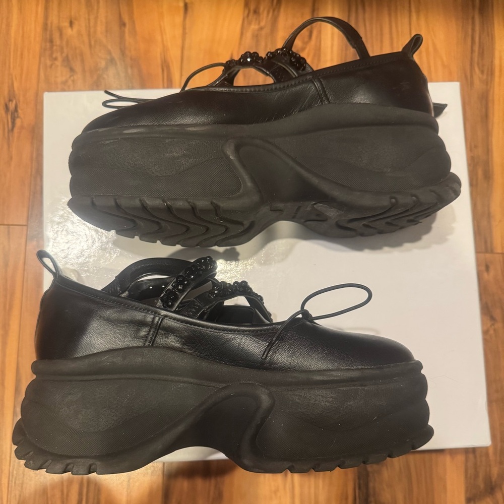 Simone Rocha Criss Cross Ballerina Platforms Black Leather, Size 39